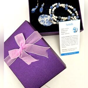❤️Sodalite Gemstone set w/necklace and sodalite gemstone earrings NWT Gift Ready
